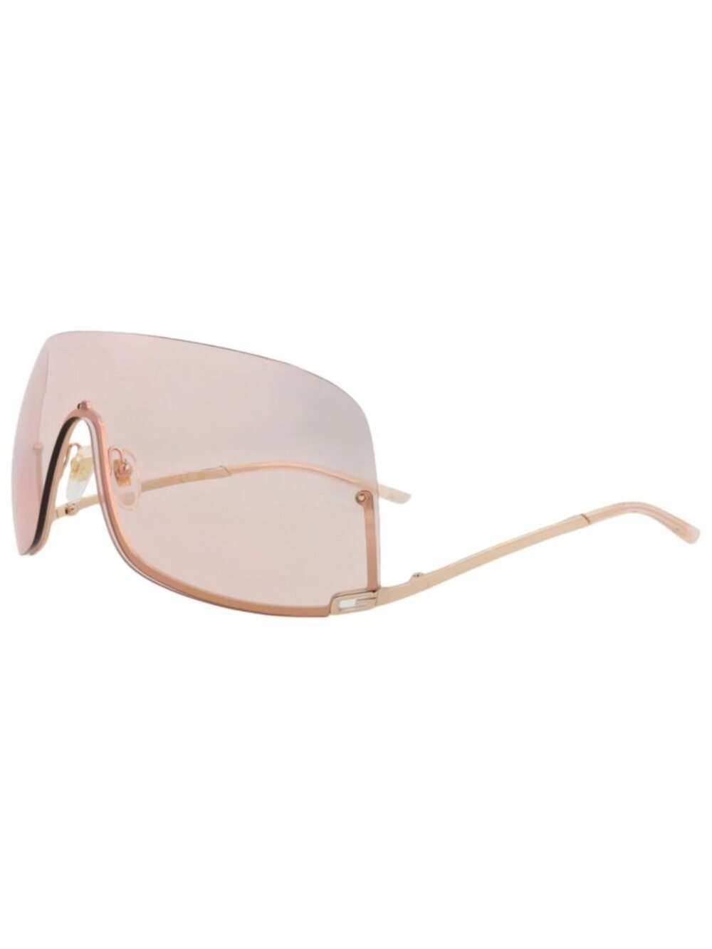 New Gucci Women's Sunglasses Shield Wrap Metal Frame Unisex Gold Gold Pink